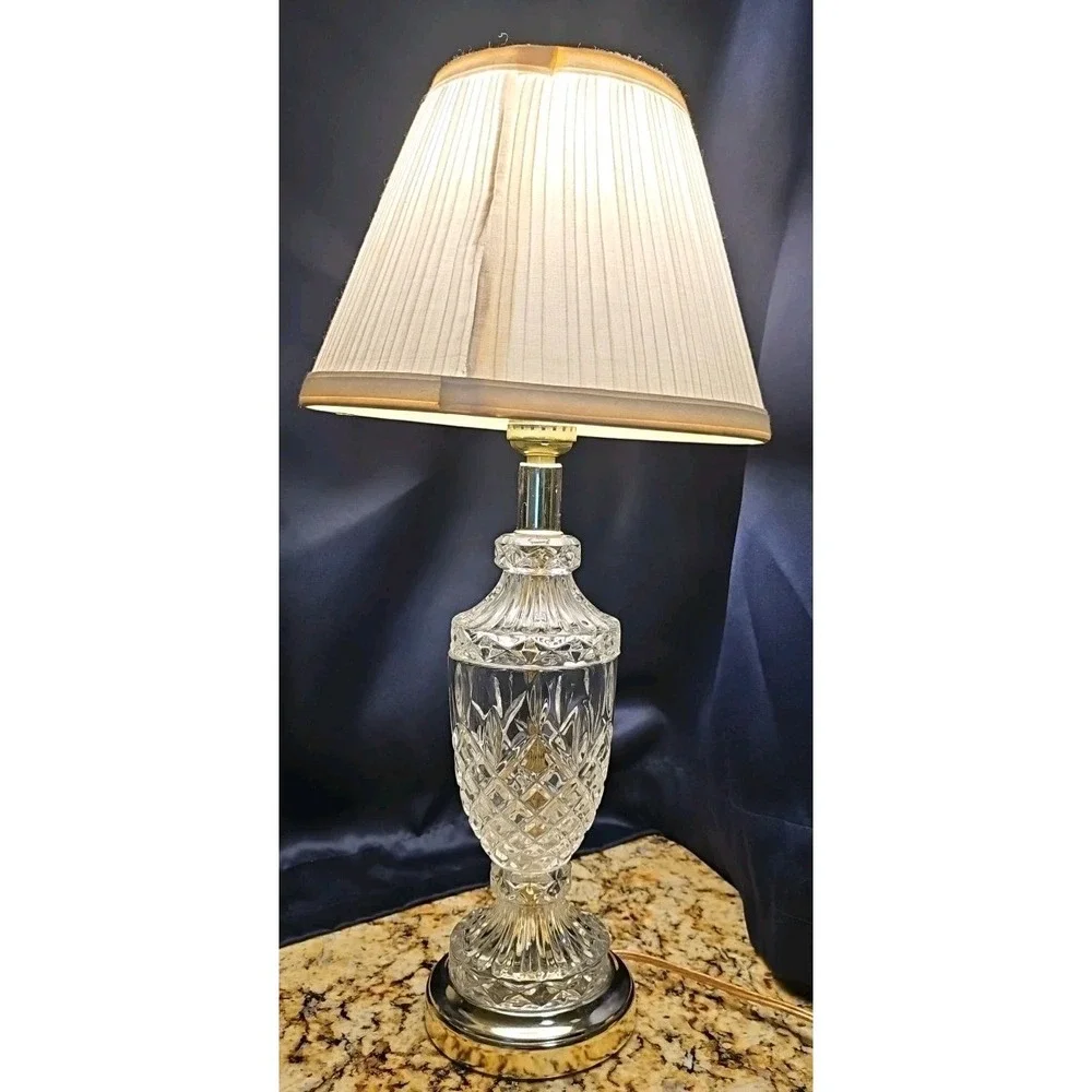 Vtg Mid-Century Cut Glass Urn with metal Table Lamp Accent 14.25